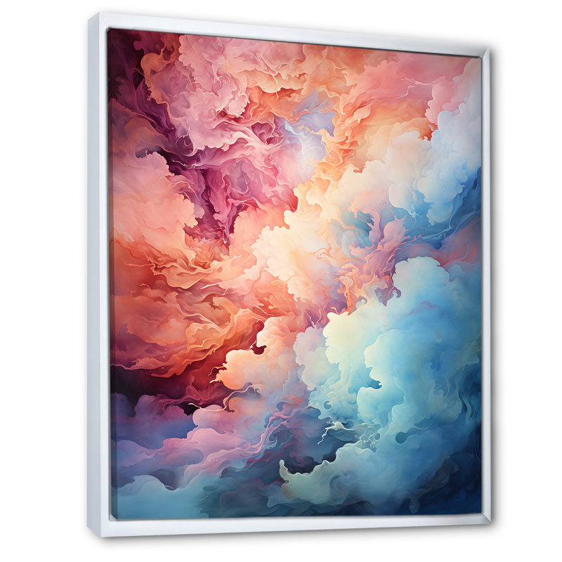 Abstrait galaxie céleste abstraite sur toile, Cadre flottant blanc, H 32 po x l 16 po x P 1 po