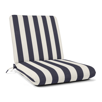 Casual Cushion Outdoor Club Chair Cushion, Striped Sunbrella Fade-Resistant for Patio Club Chairs & Deep-Seat Loungers, 22"W x 22"D, 3.5" thick; Back 22"W x 22"H, 3.5" thick, Reversible, Maxim Navy