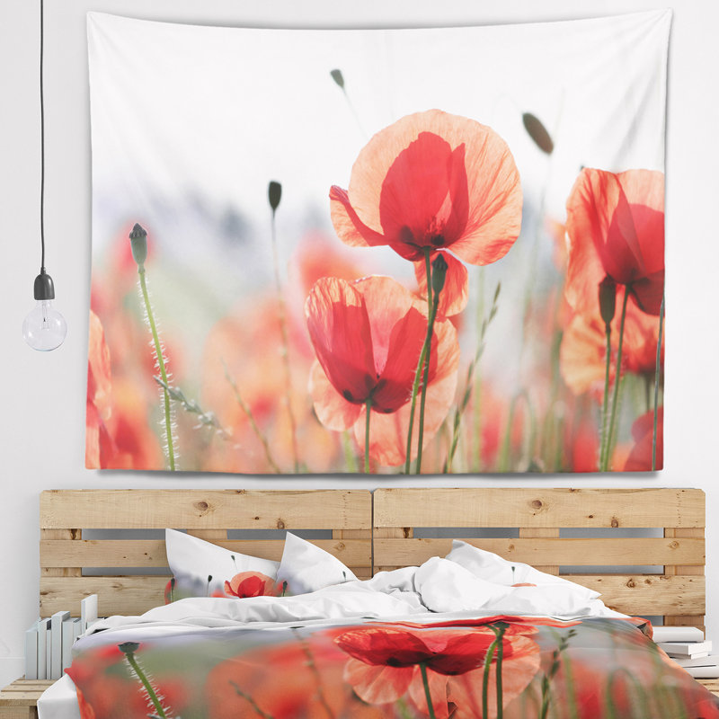 Tapisserie douce à motif de coquelicots, H 68 po x l 80 po