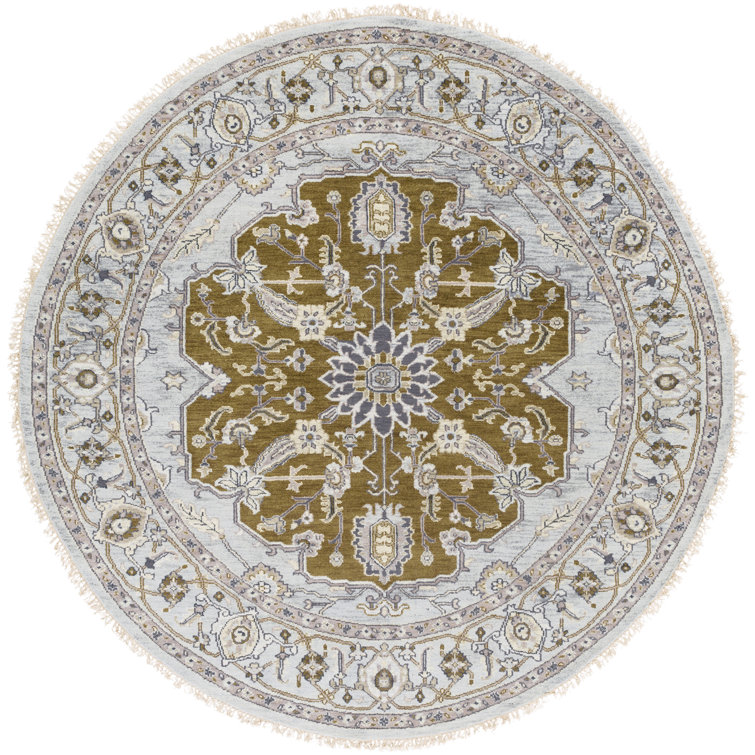 Zeus Hand Knotted Wool Oriental Area Rug in Slate/Yellow