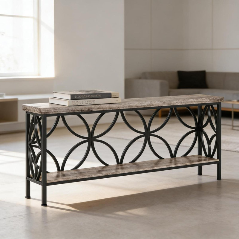 Table basse, console à 2 niveaux, canapé moderne, Noir/gris