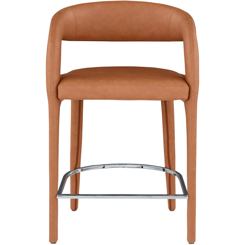 Arthur-William Faux Leather Counter Stool, Cognac Vegan Leather