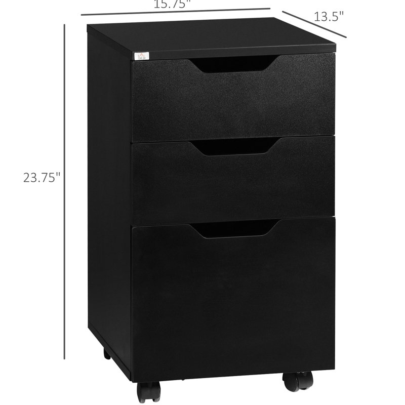 Boîte de rangement mobile noire à 3 compartiments, support pour imprimante à roulettes, contenant vertical pour classeurs, grande capacité pour les fournitures de bureau, tiroirs coulissants lisses, 2 portes verrouillables, convient au classeur à 3 tiroirs sous le bureau, noir. Prises