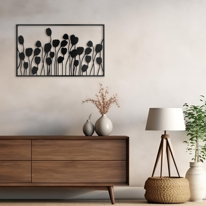 Wall Decor Metal, 15" H x 30" W x 0.05" D, Black