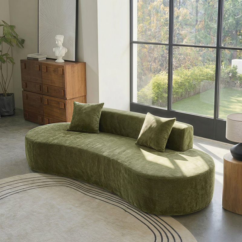Nerio Modern 240CM Compressed High-Density Foam Sofa With 2 Pillow and No Assembly Needed, Olive
