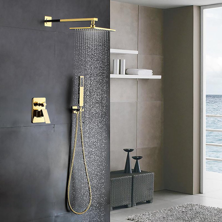 Gold-Tone Brass Shower Set with Wall-Mount Showerhead and Handle