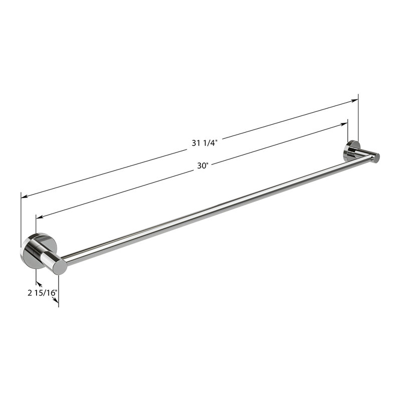 Barre à serviettes murale Lava, H 2 po x l 31,25 po x P 2,95 po, Chrome chrome