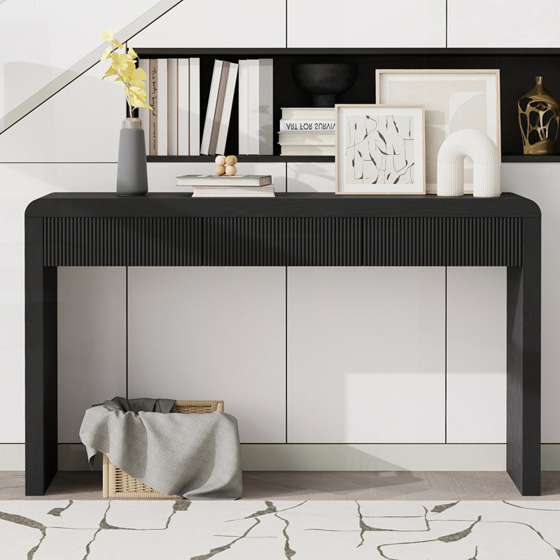 Console rustique avec 3 tiroirs cannelés, Noir