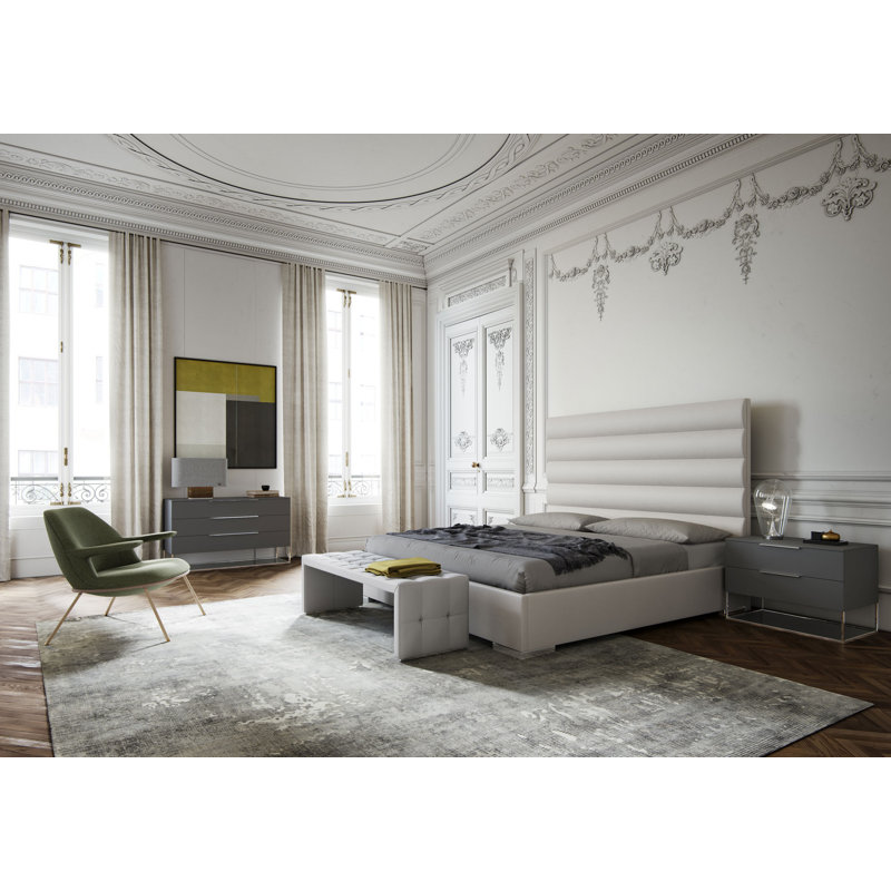 Vasili Genuine Leather Bench, Pearl Gray