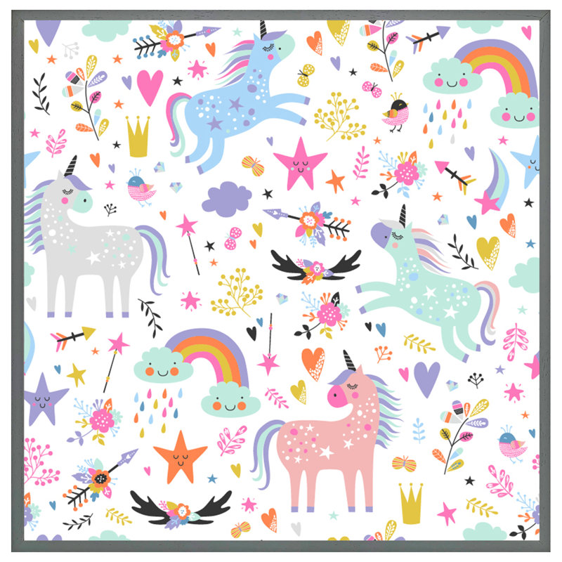 Baidland Unicorns 1 Piece Single Picture Frame Wall Art, 76cm H x 76cm W x 4cm D, Grey Framed