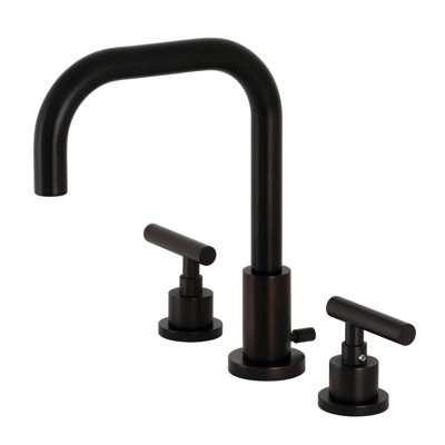 Kingston Brass Manhattan Two-Handle 3-Hole Deck Mount Widespread Bathroom Faucet with Brass Pop-Up Drain