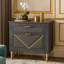 Table de chevet Semy, 2 tiroirs décoratifs dorés, stratifié marbre gris