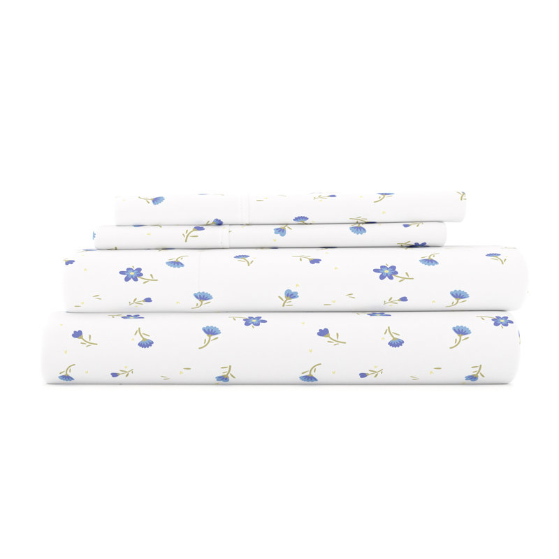 Light Blue Floral Twin Microfiber Deep Pocket Sheet Set