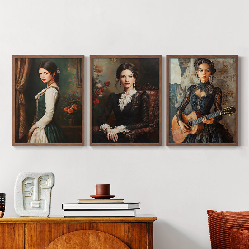 Série féminine LX -Set de 3 estampes numériques giclées -Prêt à accrocher, Noyer, H 10 po x l 24 po