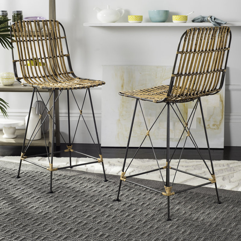Lisdale Counter Stool with Metal Frame, Natural Brown Wash, Counter Stool (23.62" Seat Height)