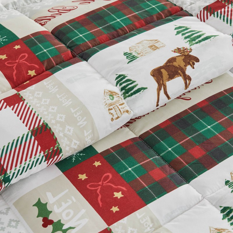 Microfiber Comforter Set with Shams, Queen Comforter + 2 Standard Shams, Holiday Patchwork