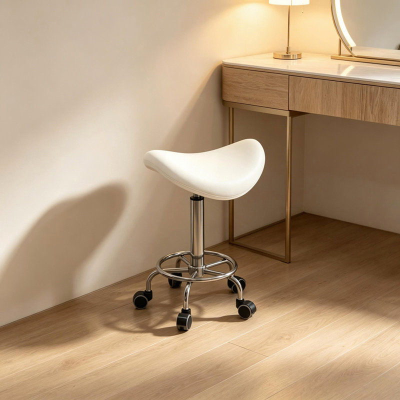 Tabouret de selle réglable en cuir de polyuréthane sur roulettes