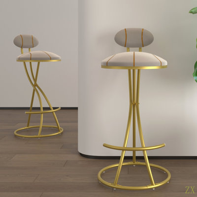 Round Bar Stools S-Shaped Stripe Kitchen Stool Set Of 2 Modern Velvet Upholstered Counter Chair For Dining Room