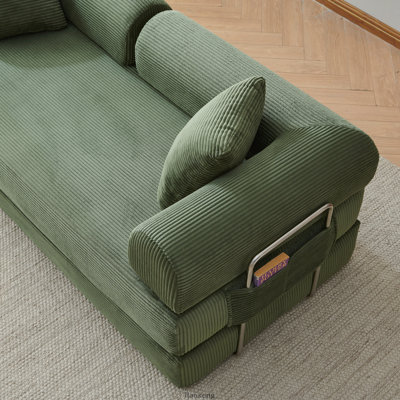 Canapé-lit convertible de 200 cm (78,8 pouces) avec dossier et accoudoirs rembourrés, en velours côtelé modulable sans armature, vert