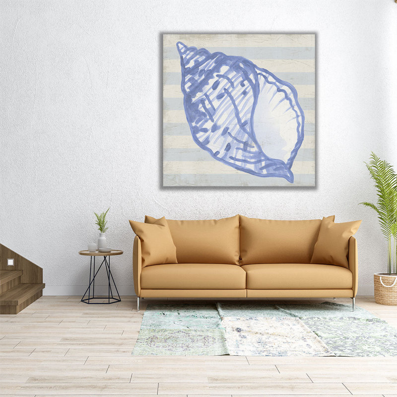«Blue Shell on Stripes I», reproduction d'art sur toile, H 30 po x l 30 po