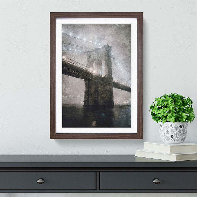 Lights of Brooklyn Bridge - Framed Print, Walnut Framed, 63cm H x 45cm W x 2cm D