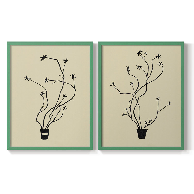 Spring Sprig Vase I-Premium Framed Print -Ready to Hang - No Nails Required - No Nails Required, 11" H x 18" W, Gray