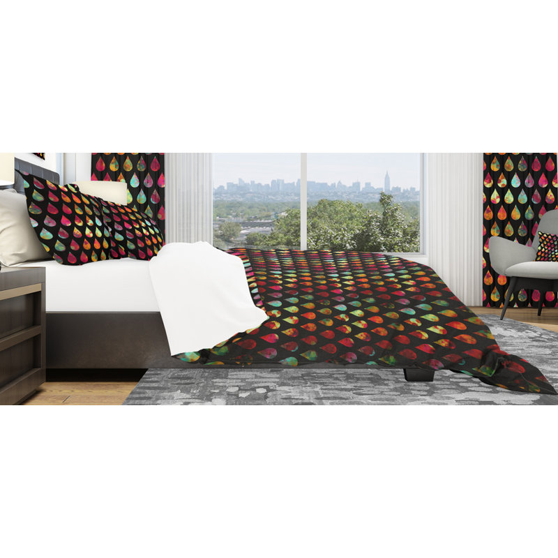 Ensemble de housse de couette designart gouttes of geometric, Housse de couette très grand + 2 taies décoratives