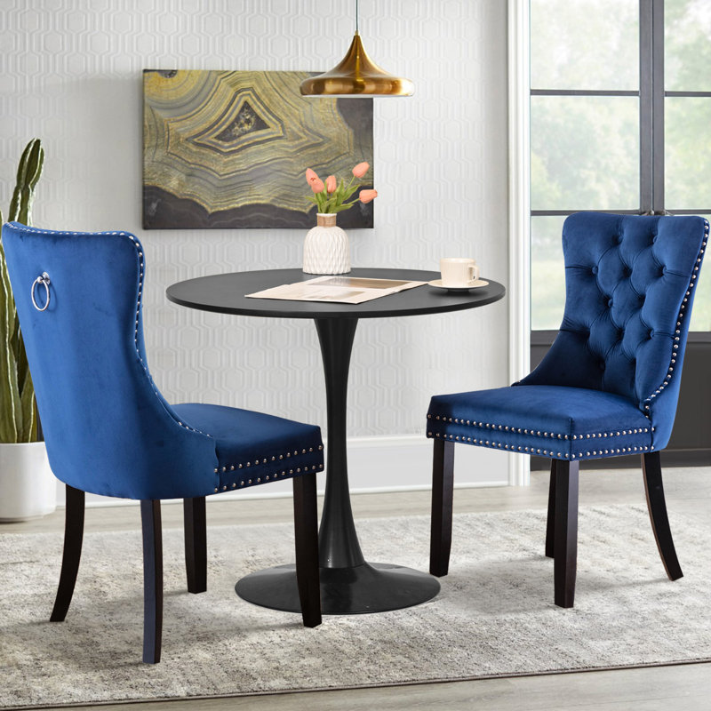 Ensemble de table de salle à manger rond avec 2 chaises , Bleu / Noir, Noir, noir, noir, noir