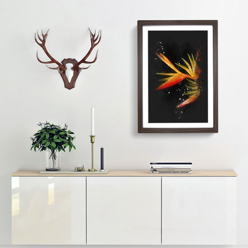 Orange & Red Bird of Paradise - Picture Frame Graphic Art Print, 87cm H x 62cm W x 2cm D, Walnut Framed