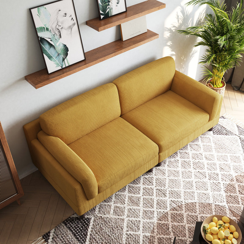 Vontavious 90.3'' Corduroy Sofa, Orange Corduroy