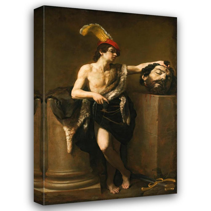 "David avec la tête de Goliath" par Guido Reni - Art mural sur toile tendue avec châssis, H 24 po x l 17 po