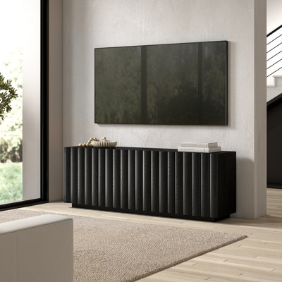 Olie Rectangular Fluted TV Stand for TV's up to 75" in Black Grain