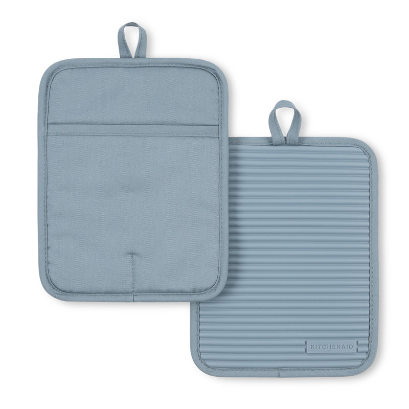KitchenAid Ribbed Soft Silicone Potholder, Fog Blue
