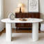 White Oval Dining Table, 160cm Matt Marble Vein with Double Semi-Cylindrical Legs