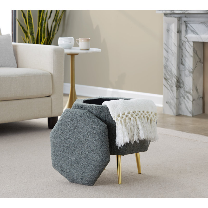 Repose-pieds Diamond en métal doré et tissu vert avec rangement Diamond , Vert