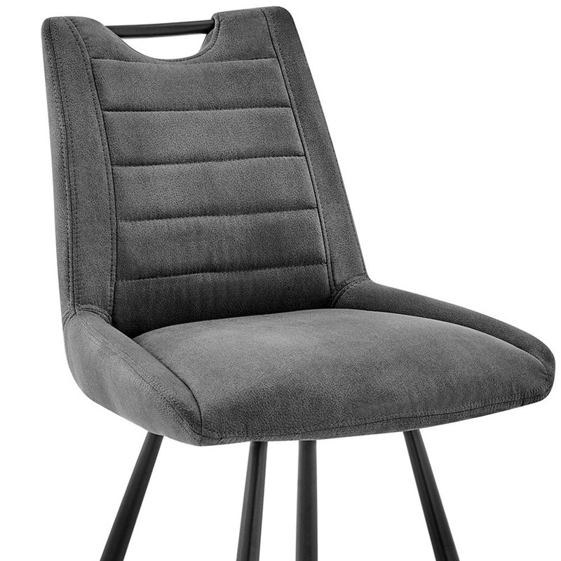 Black Fabric And Metal Bar Stool, Grey Seat/Black Frame, Counter Stool (26” Seat Height)