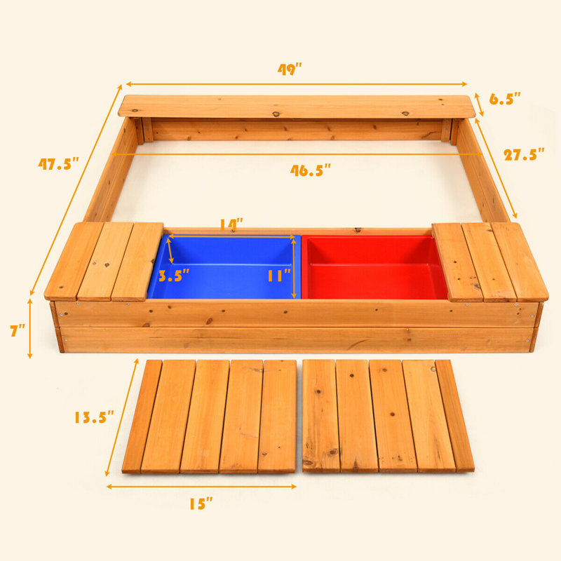 Gymax 47.5'' x 7'' Solid Wood Rectangle Sandbox
