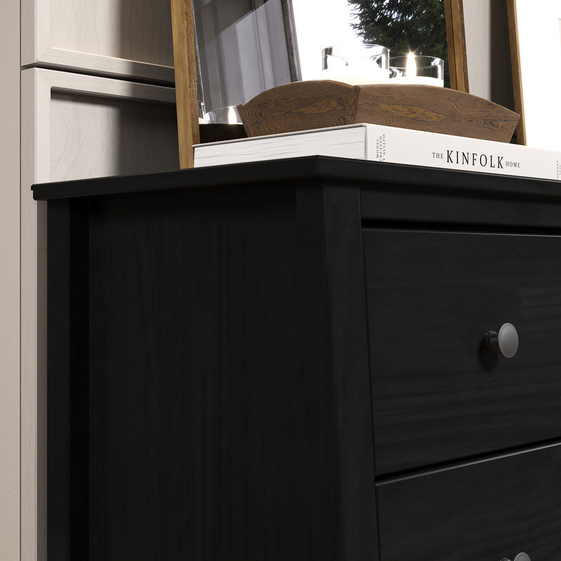  Commode 6 tiroirs en bois massif - Noir