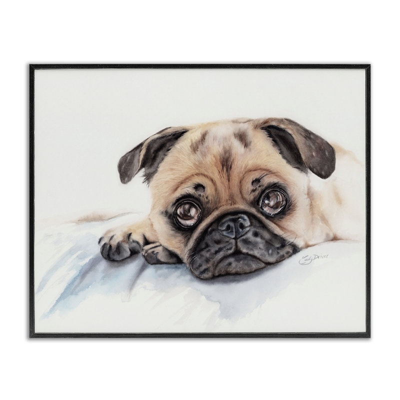 Innocent Pug Relaxing, giclée encadrée, design par Cady, H 11 po x l 14 po, Giclée encadrée noir minuit