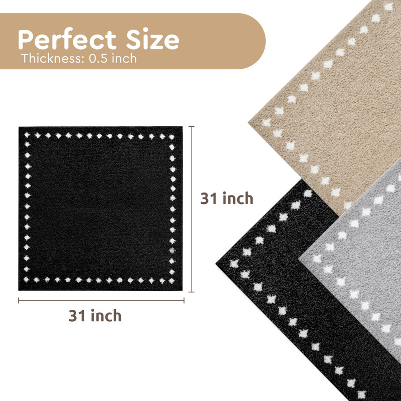 Tapis d'escalier doux et moelleux noirs antidérapants, Black, Carré 2 pi 7 po, 1 pièce incluse