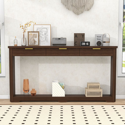 Console de rangement à motif ondulé avec 3 tiroirs et tablettes ouvertes