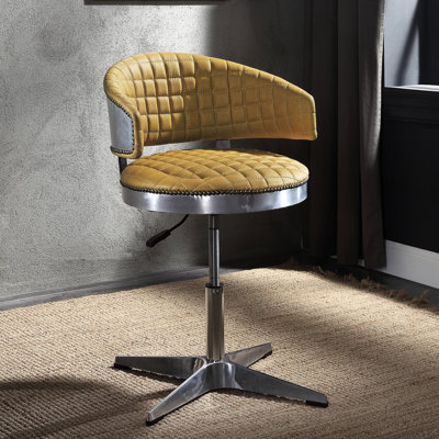 Tabouret pivotant confortable avec siège en cuir et base en curcuma