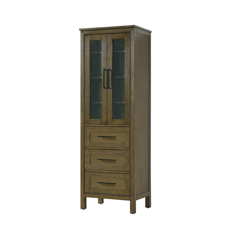 24 Inch Bath Storage Glass Cabinet in Hazel Oak, 72" H x 24" W x 72" D, Hazel Oak