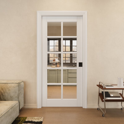 36" x 80" 10 Clear Glass Pocket Door with Black Lock, Clear Tempered Safety Glass Door Slab, Paintable & Waterproof, Suit for Closet, Pantry Doors, Bedroom Doors
