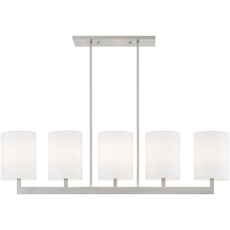 Brushed Nickel 5-Light Linear Chandelier with Fabric Shades