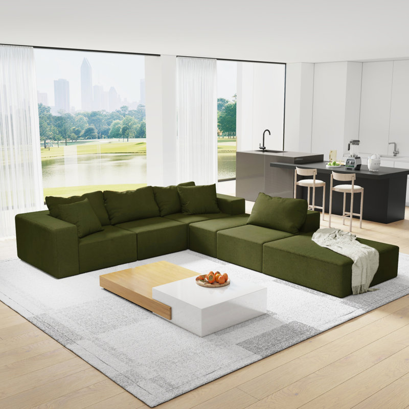 Ensemble de canapé modulaire rembourré Boneless, canapé modulaire en L de 132 po avec 6 coussins, canapé-lit combiné gratuit