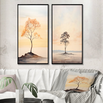 Ensemble de 2 décorations murales beige solitude beauté - arbres
