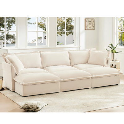 Crème chenille 3 avec 3 repose-pieds confortables et spacieux pour le salon