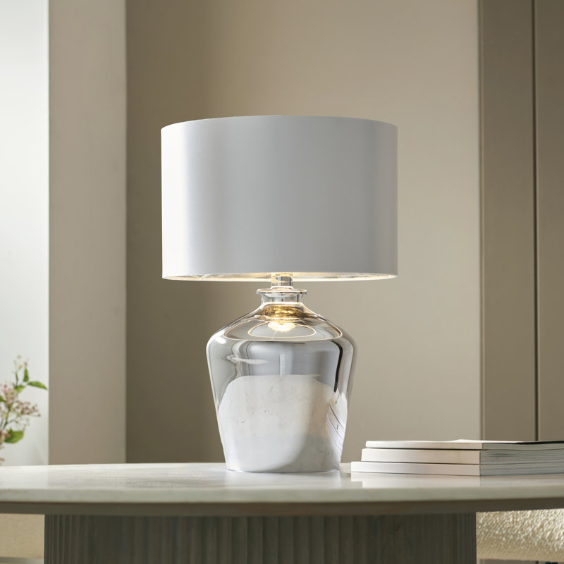 Trystan Glass Table Lamp, Chrome/White