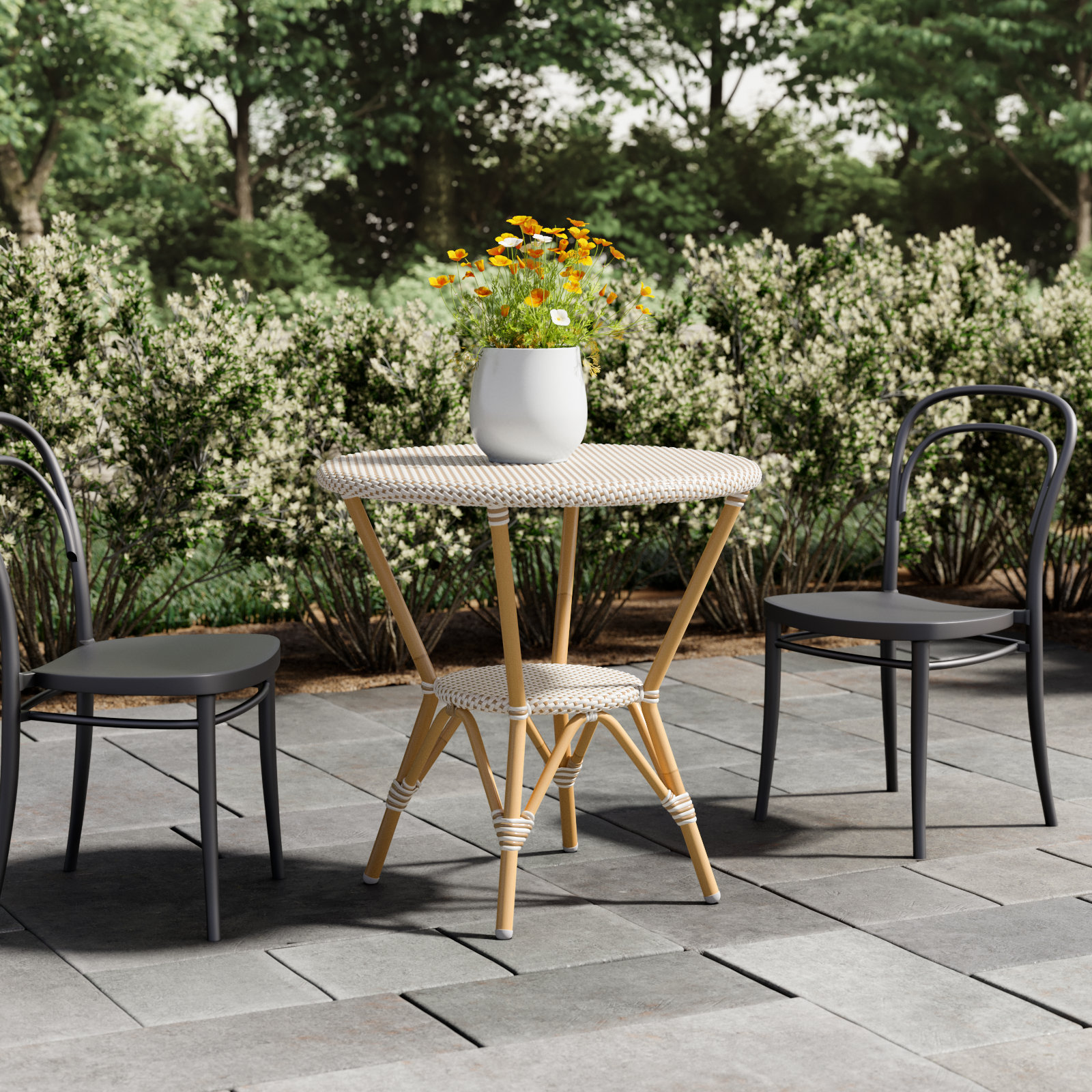 Ellie 30" Patio Bistro Table, Brown/White